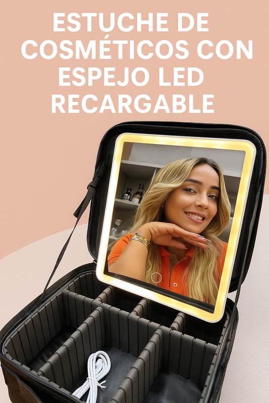 ESTUCHE DE COSMÉTICOS CON ESPEJO LED RECARGABLE