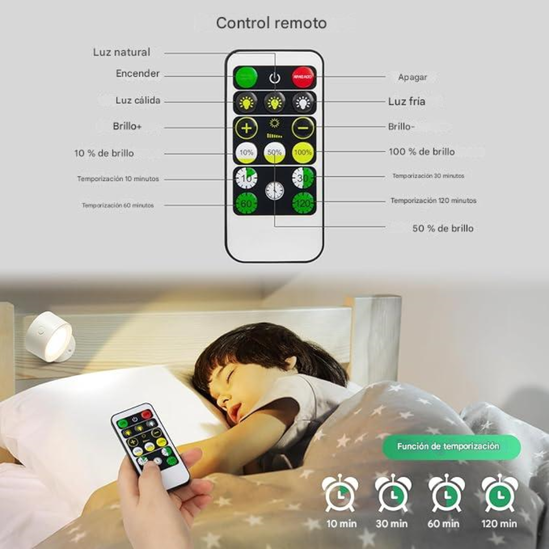 LAMPARA DE PARED RECARGABLE CON CONTROL REMOTO 2X1