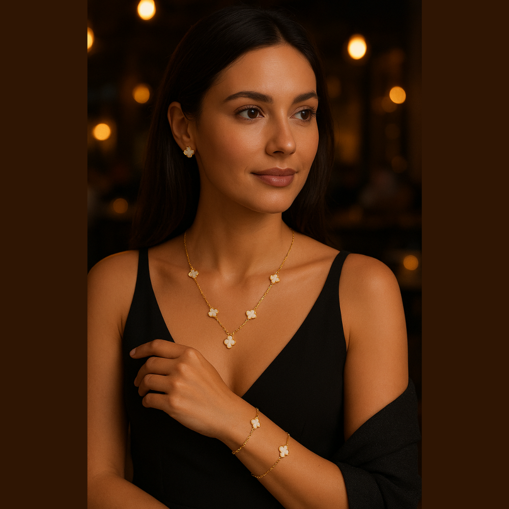 Set de Choquer, Pulsera y Aretes 5 trébol