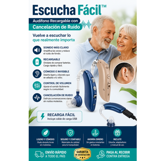 Escucha Fácil™ | Audífono Recargable con Cancelación de Ruido